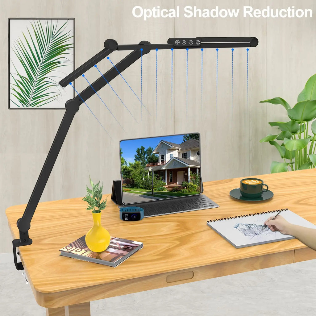 28.2" Large Transformable LED Desk Lamp with Clamp, 24W Auto Dimming Sensor Light for Office