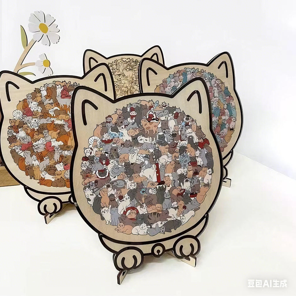 CowLost | product_id-colored-cat-wooden-jigsaw-puzzle-unique-animal-shape-creative-gift |2