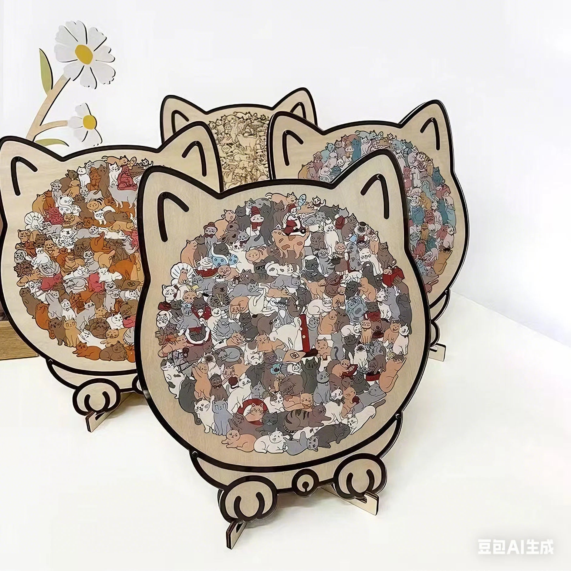 CowLost | product_id-colored-cat-wooden-jigsaw-puzzle-unique-animal-shape-creative-gift |2