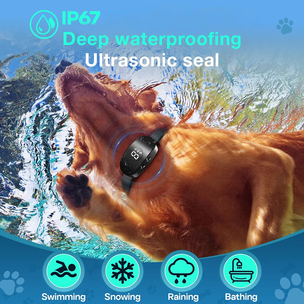 Rechargeable Automatic Anti Barking Dog Collar IP67 Waterproof Shock & Vibration Training Collar for 8-120lbs Dogs