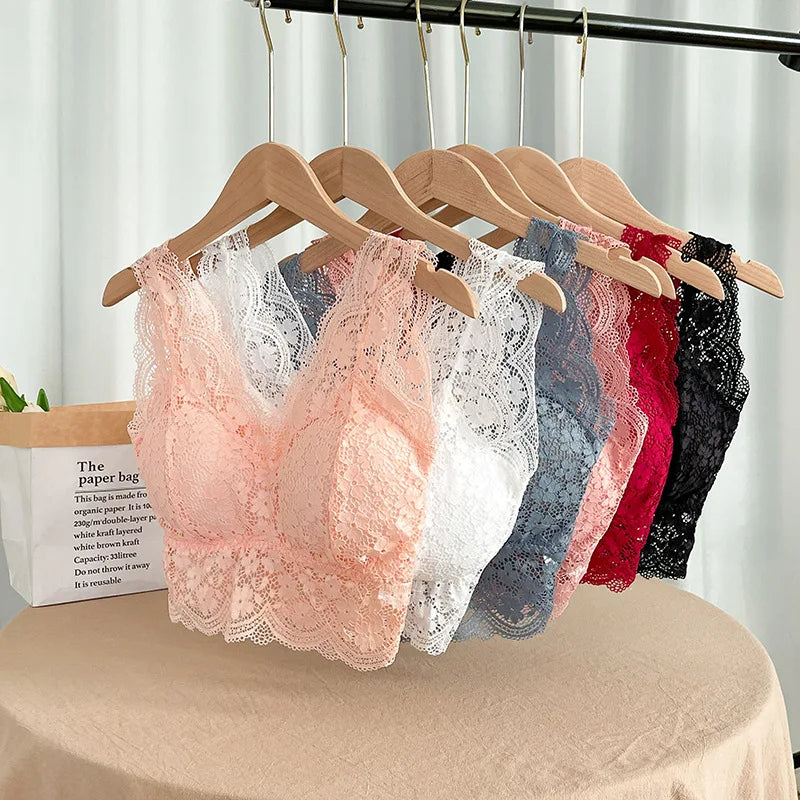 CowLost | product_id-women-s-lace-wire-free-padded-deep-v-neck-bralette-tank-top |7