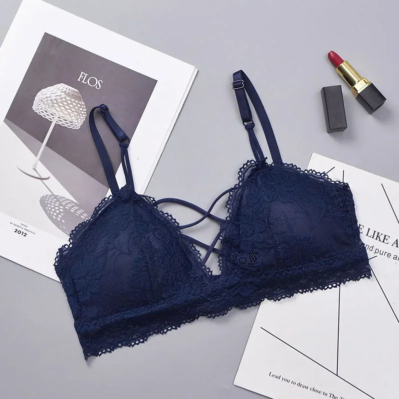 CowLost | product_id-ollymurscn-womens-floral-lace-wireless-push-up-padded-bra-with-cross-straps |8