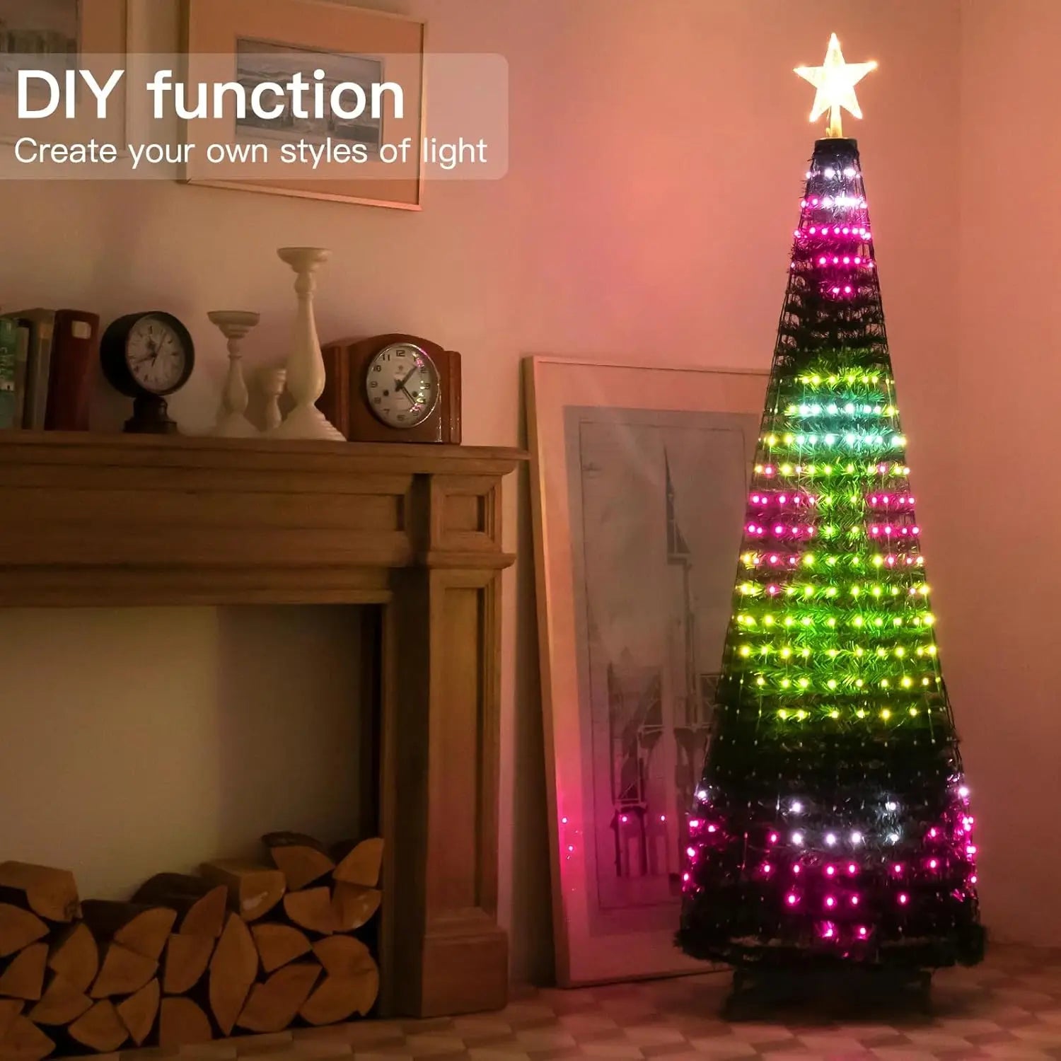 Smart Christmas Tree Lights with Star Topper, Music Sync, Remote & APP Control for Outdoor Yard Display