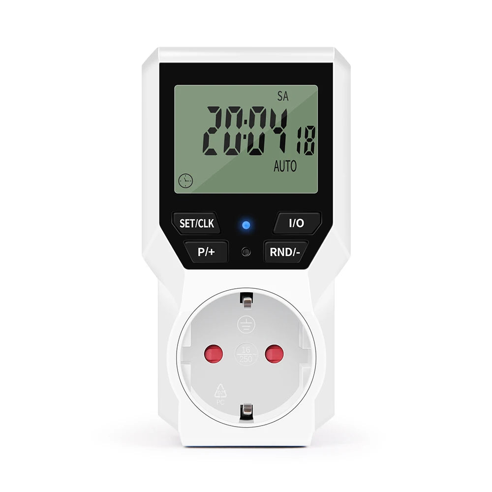 JUANJUAN Digital Programmable Timer Switch EU Plug LCD Display 10-Group Surge Protector 16A 3680W