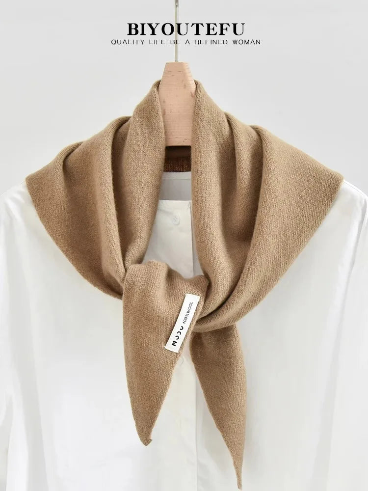 CowLost | australian-wool-knitted-triangle-scarf-shawl-womens-autumn-winter-warm-neck-protection-scarf |30