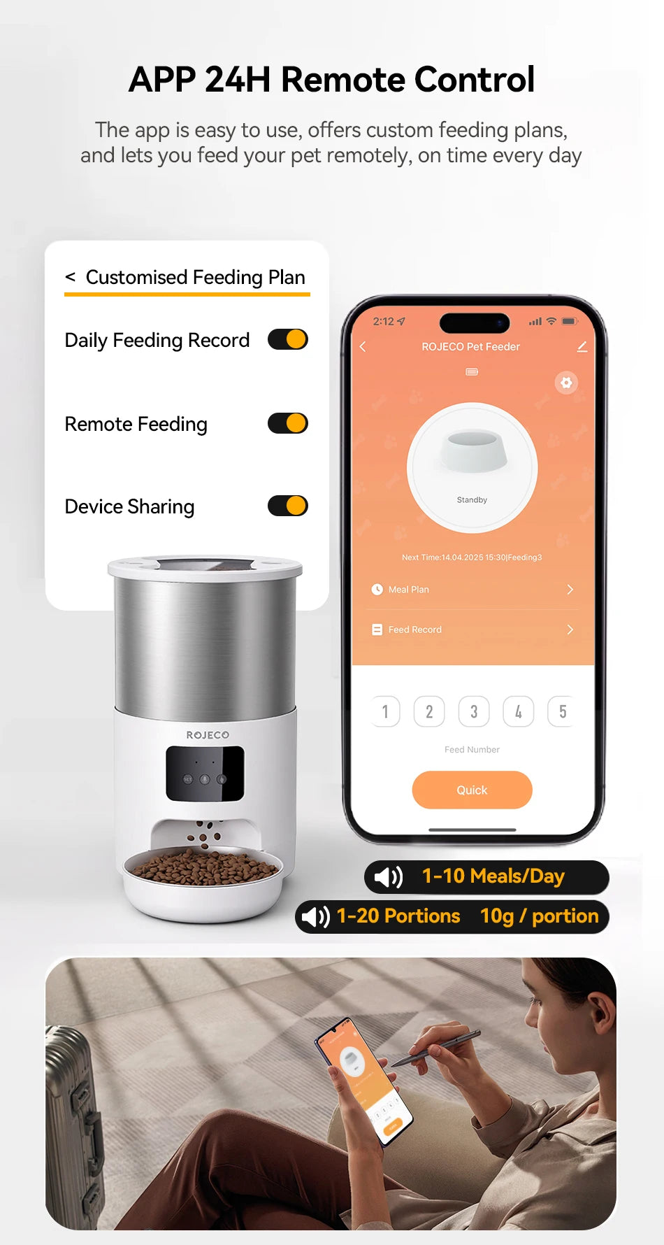 CowLost | cat-food-rojeco-4-5l-stainless-steel-smart-cat-feeder-with-wifi-app-and-voice-control |15