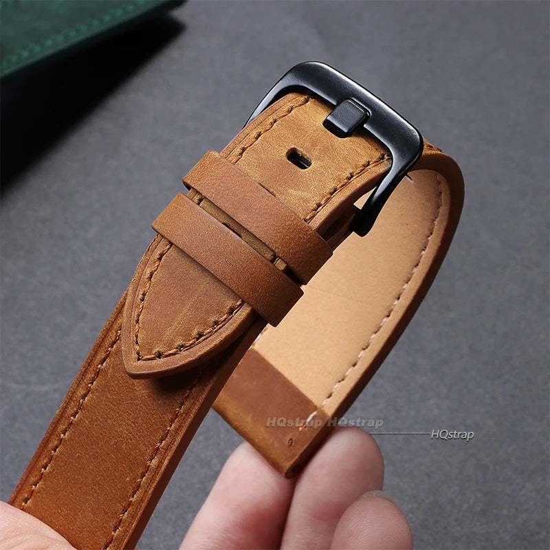 Leather Watch Strap 18-24mm for Samsung Galaxy Watch 7/6/5/4, Gear, Xiaomi, Casio Vintage Band