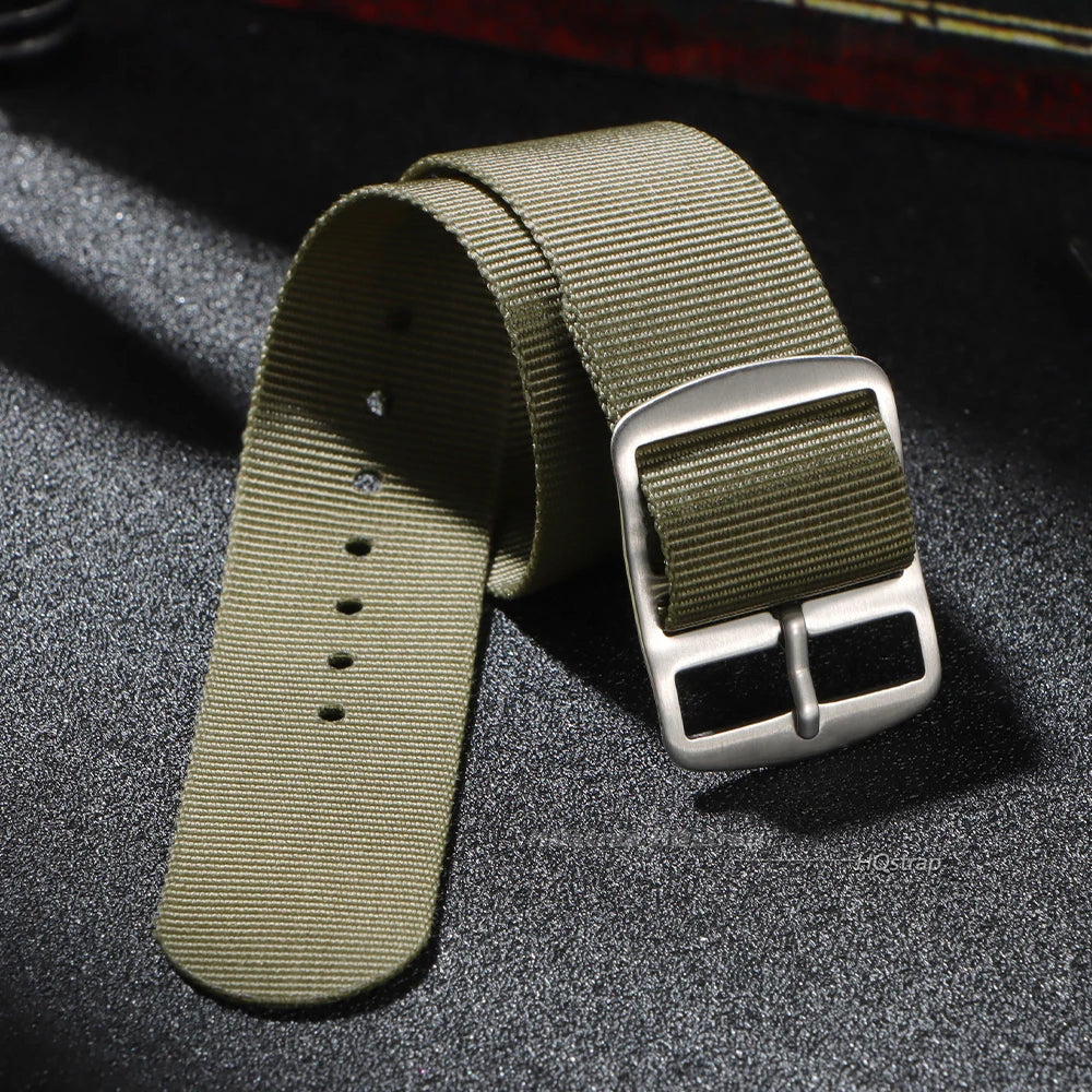 Nylon Military Watch Strap Unisex Casual Replacement Band Brown Green Black 20mm