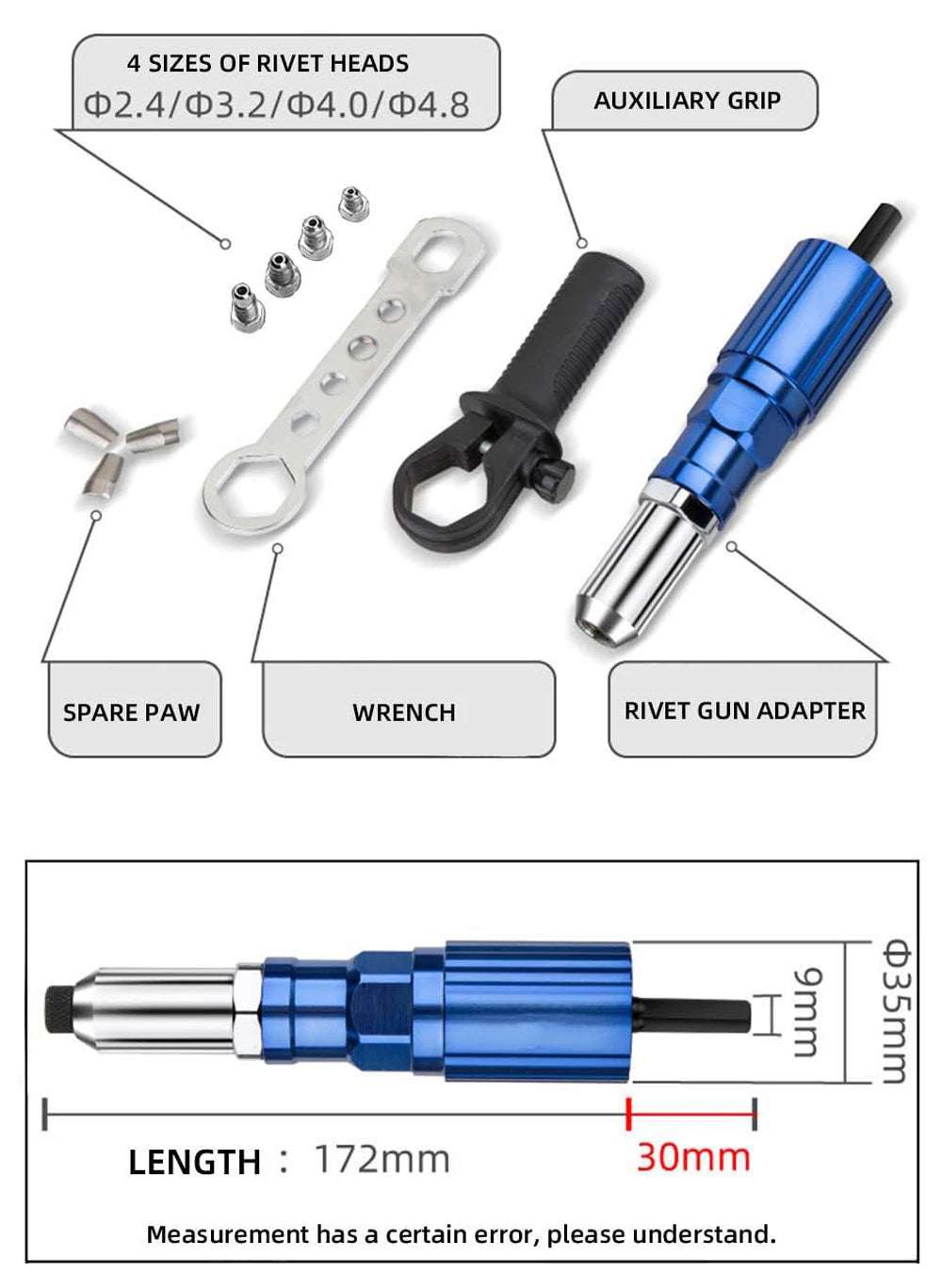 CowLost | electric-rivet-gun-adapter-2-4mm-4-8mm-rivet-nut-gun-drill-adapter-cordless-riveting-tool-insert-nut-pull-rivet-tool |20