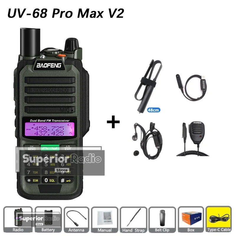 CowLost | mobile-phone-cases-baofeng-uv-68-pro-max-v2-walkie-talkie-ip67-waterproof-usb-c-charger-long-range-fm-radio-128-channels |34