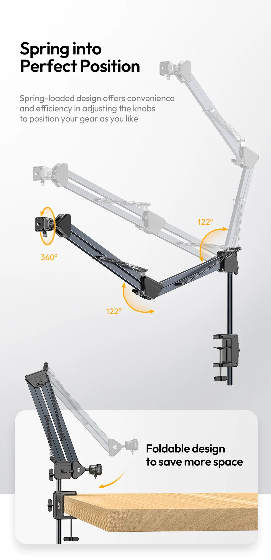 CowLost | ulanzi-th04-overhead-camera-mount-microphone-stand-detachable-c-clamp-2kg-load |10
