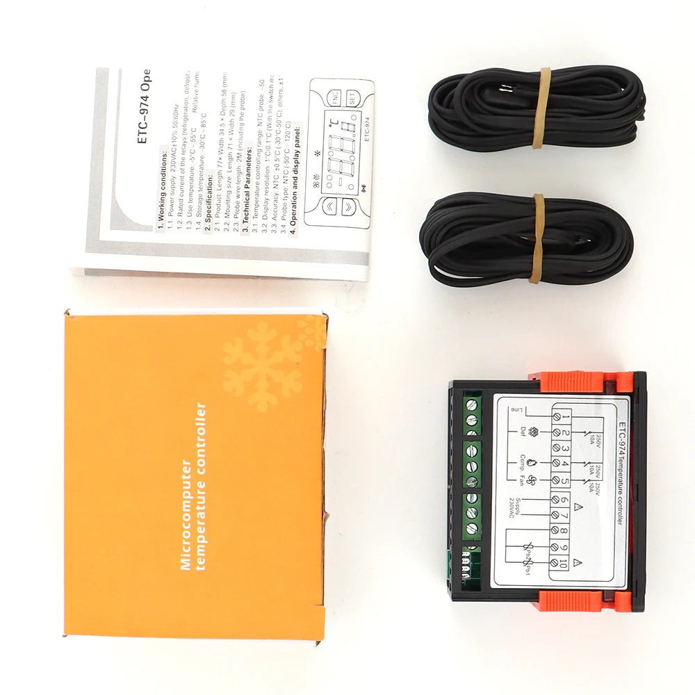 ETC-974 Mini Digital Temperature Controller 220V Thermostat Regulator with Dual NTC Sensors