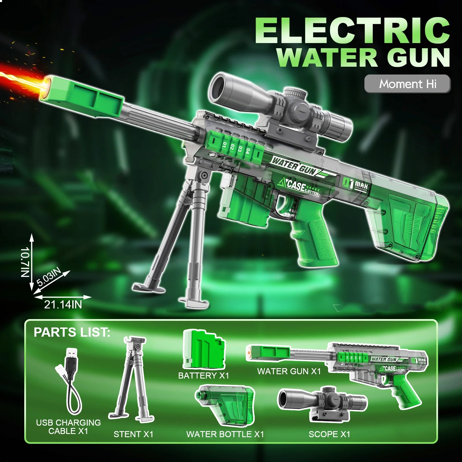 Electric Water Gun Toy Manual & Automatic with Lights, Sound, Long Range Water Squirt Gun for Beach and Pool