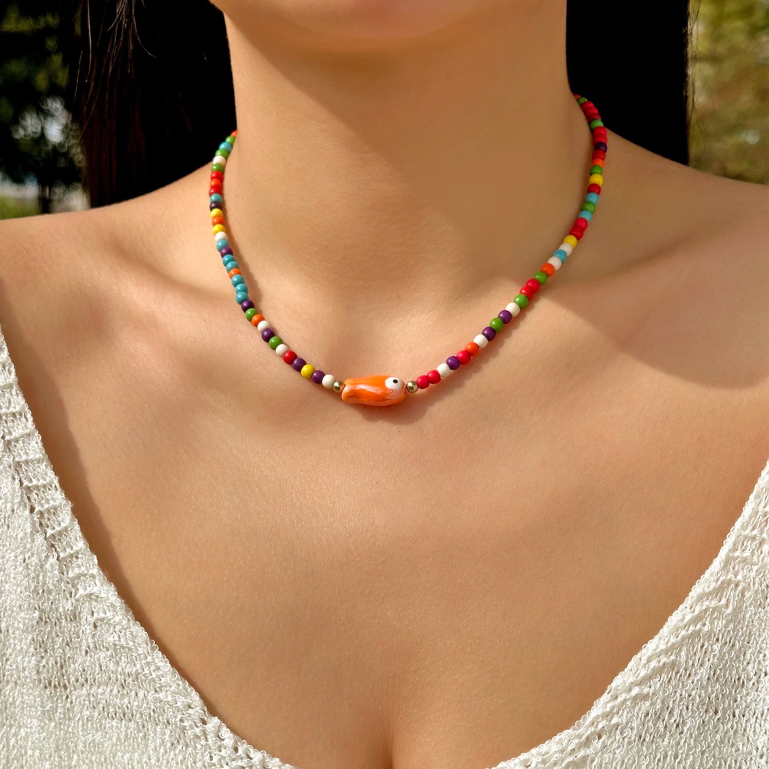 CowLost | colorful-ceramic-fish-beaded-necklace-for-women-unisex-handmade-rice-beads-choker-beach-party-aesthetic-charm-jewelry-gifts |6