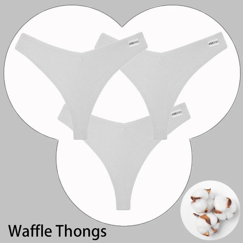 CowLost | activewear-pants-3pcs-cotton-waffle-women-s-sexy-thong-panties-set |42