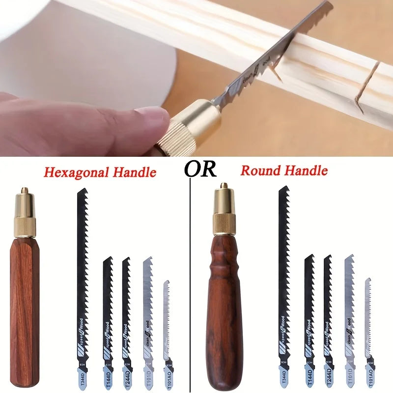 CowLost | 1-set-mini-detachable-hand-saw-round-hexagonal-wooden-handle-high-carbon-steel-handheld-saw-with-5-saw-blades-for-woodworking |1