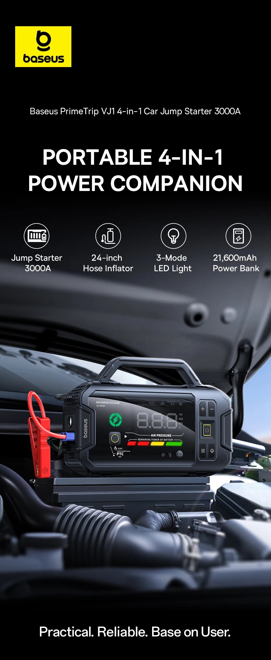 CowLost | baseus-vj1-3000a-car-jump-starter-4-in-1-air-compressor-21600mah-power-bank |7