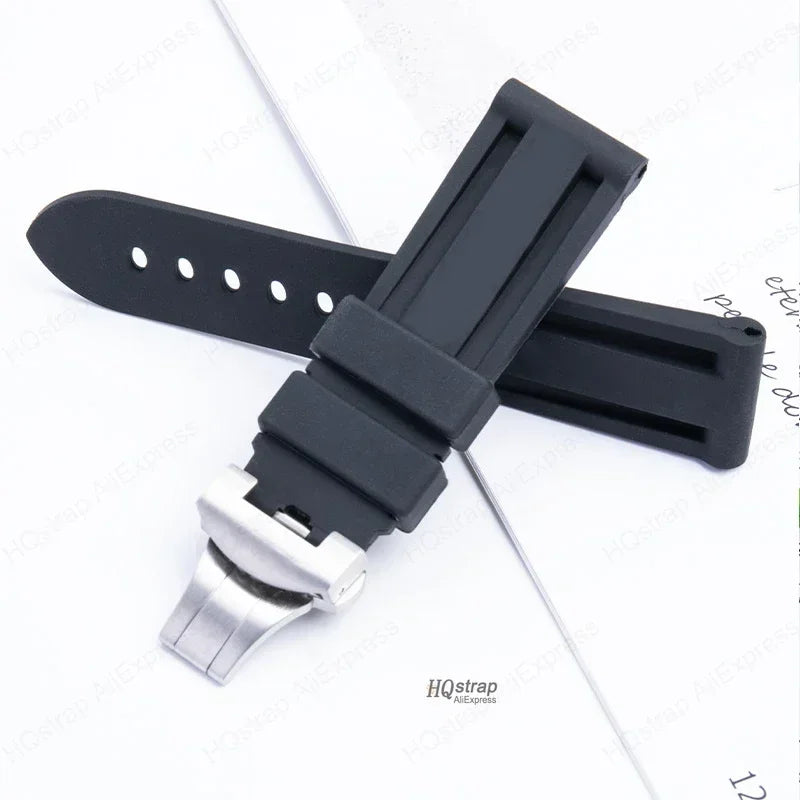 CowLost | butterfly-buckle-rubber-strap-22mm-24mm-for-panerai-watch-band-silicone-bracelet-replacement-straps-men-wristband-accessories |5
