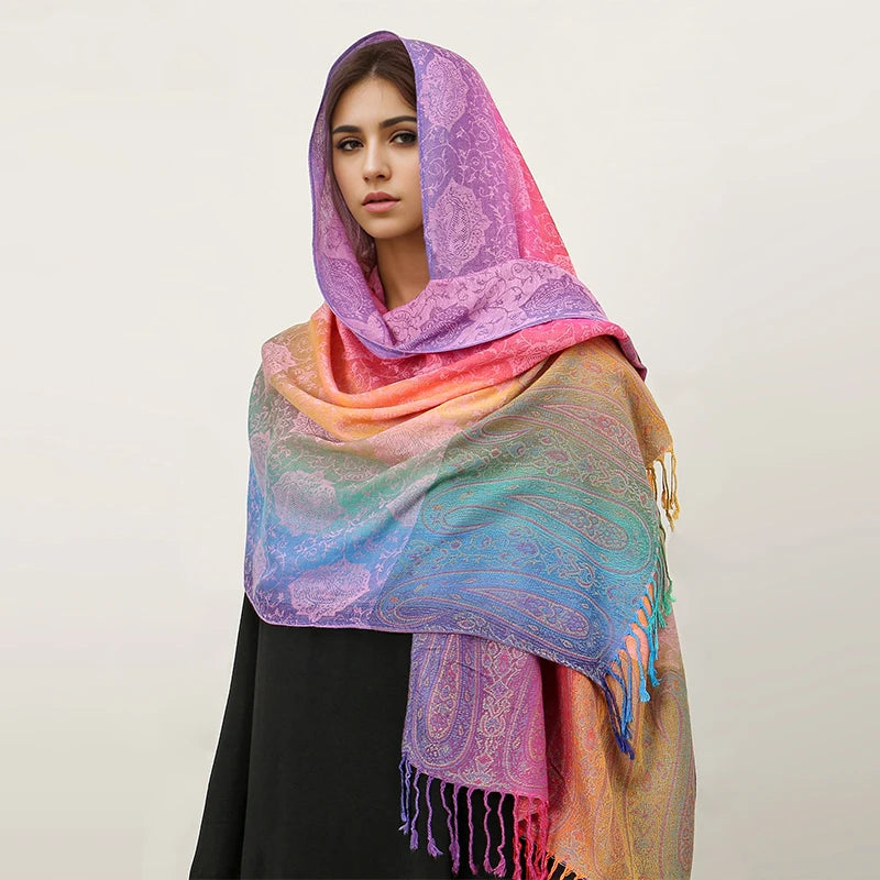 CowLost | rainbow-colors-winter-warm-thick-ethnic-style-jacquard-scarf |9