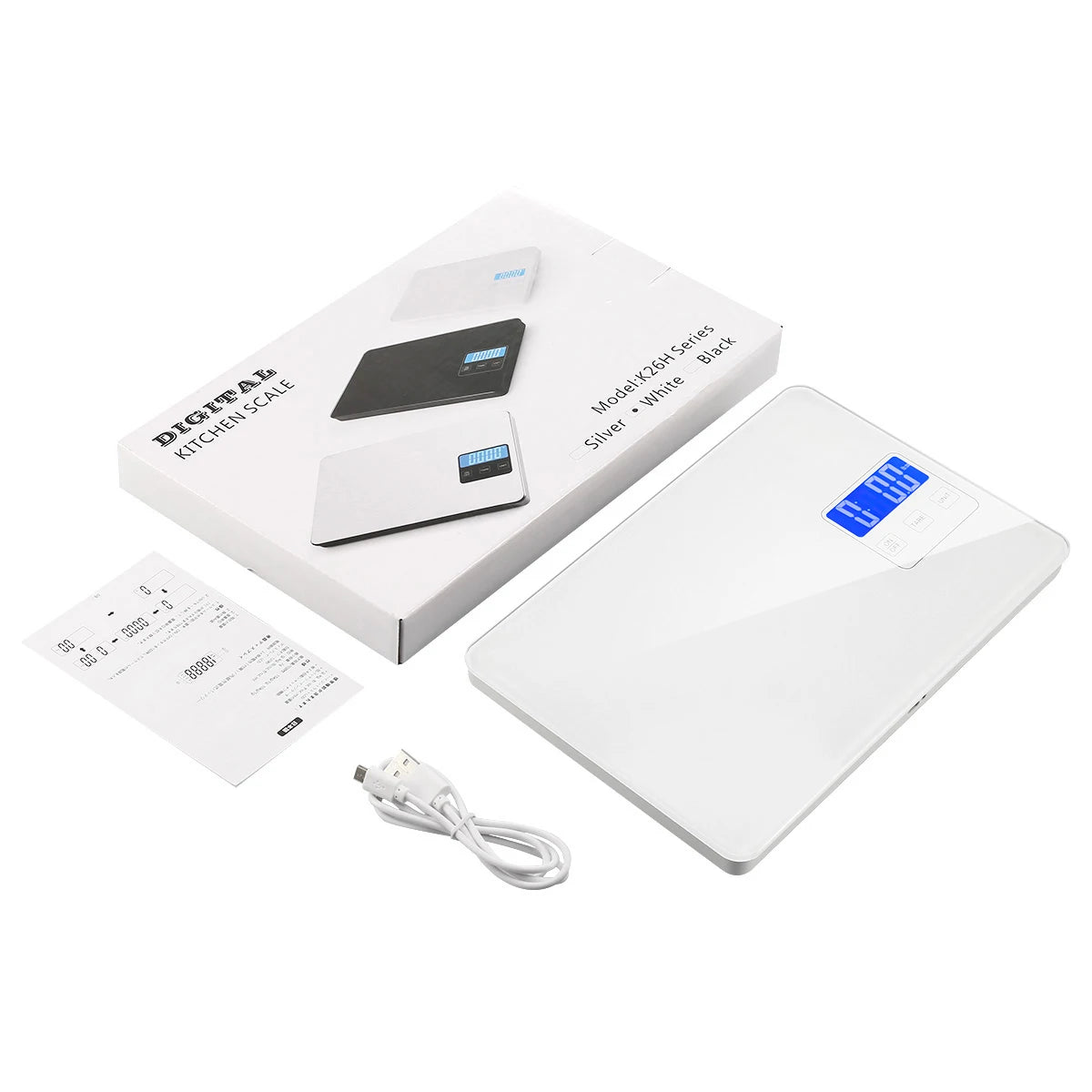 Digital Kitchen Scale 15kg/1g Rechargeable Electronic Food Scale with LCD Display
