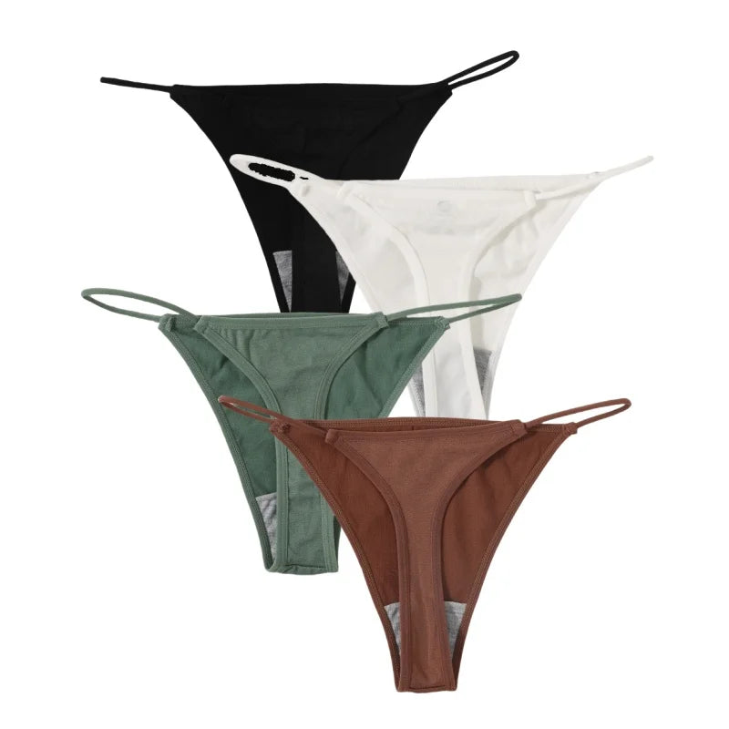 CowLost | product_id-4pcs-women-seamless-low-rise-solid-color-g-string-bikini-panties-t-back |30