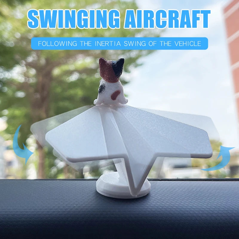 CowLost | inertial-swing-plastic-paper-airplane-move-cute-cat-kitty-wag-plane-sway-car-ornament-dashboard-decorations-cool-fun-accessories |5