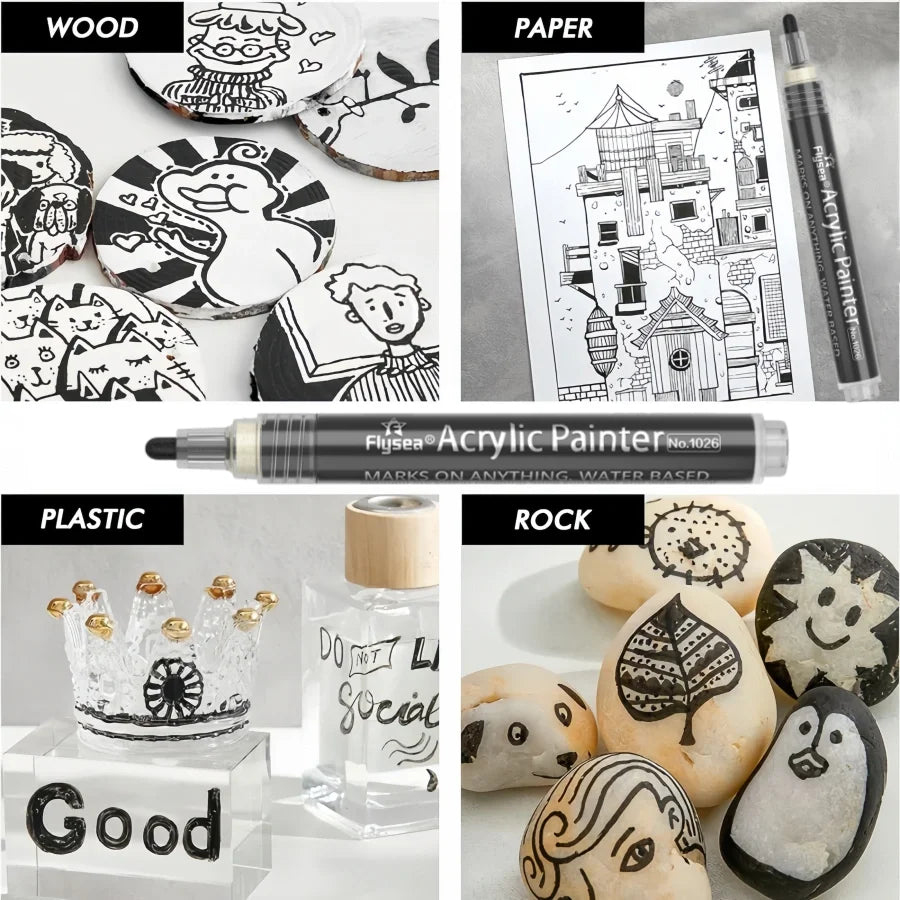 CowLost | markers-product_id-kolorowys-black-white-gold-silvery-acrylic-paint-pens-0-7mm-3mm-waterproof-markers |9