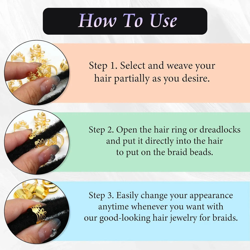 40pcs Gold Hair Cuffs Braids Rings Adjustable Hair Beads for Dreadlock Accessories