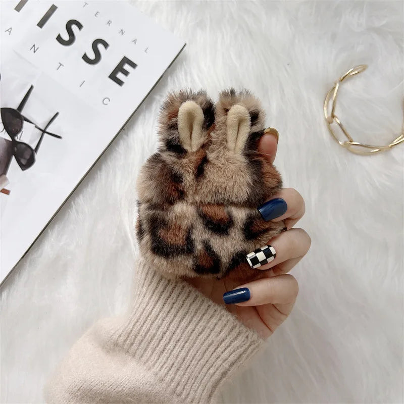 CowLost | cartoon-leopard-print-rabbit-ear-plush-earphone-case-for-airpods-1-4-pro-2 |8
