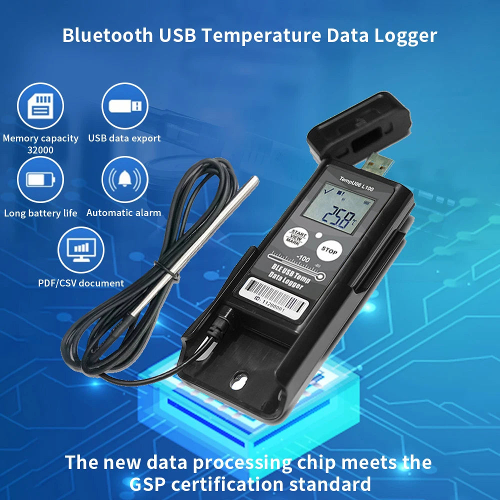 TempU06 Ultra Low Temp Data Logger USB Bluetooth 32000 Points -80℃ to -200℃ Recorder