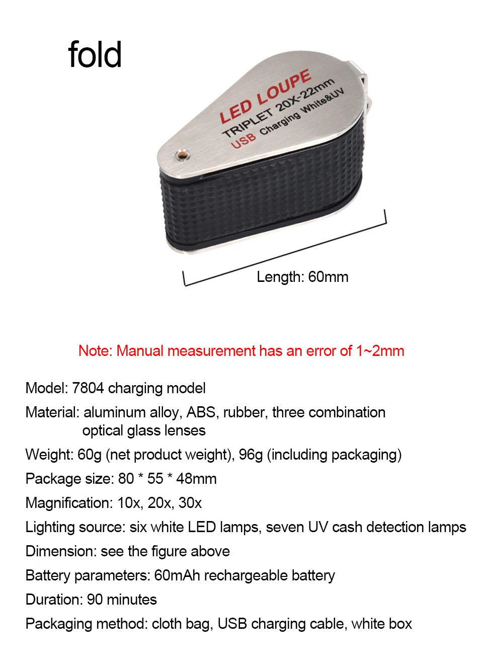 CowLost | 10x-20x-30x-40x-magnifier-loupe-with-dual-light-white-uv-led-illuminated-magnifier-jewelry-diamond-gemstone-eye-glass-for-repair |15