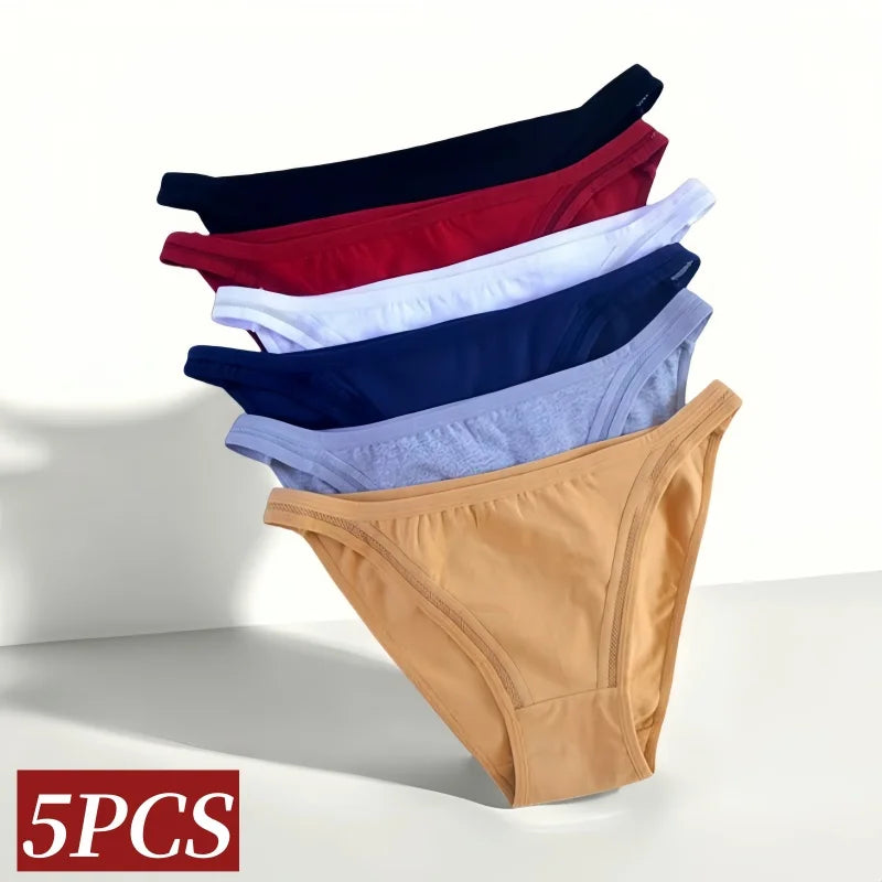 CowLost | product_id-5pcs-women-s-cotton-low-rise-breathable-solid-color-briefs-m-xl |2