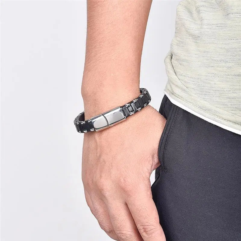 CowLost | jiayiqi-punk-new-leather-bracelet-black-braid-gold-color-stainless-steel-bangles-for-men |6