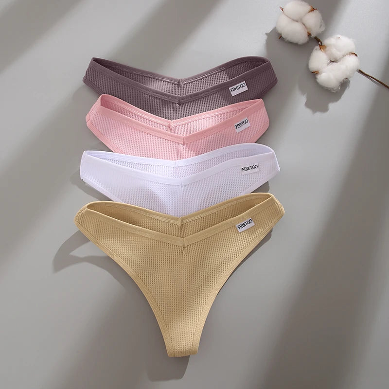 CowLost | activewear-pants-3pcs-cotton-waffle-women-s-sexy-thong-panties-set |20