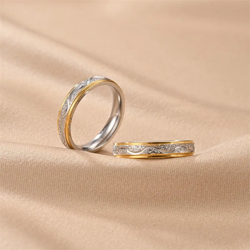 Stainless Steel Frosted Couple Rings for Men & Women, Valentine's Day Gift, Sizes 5-13