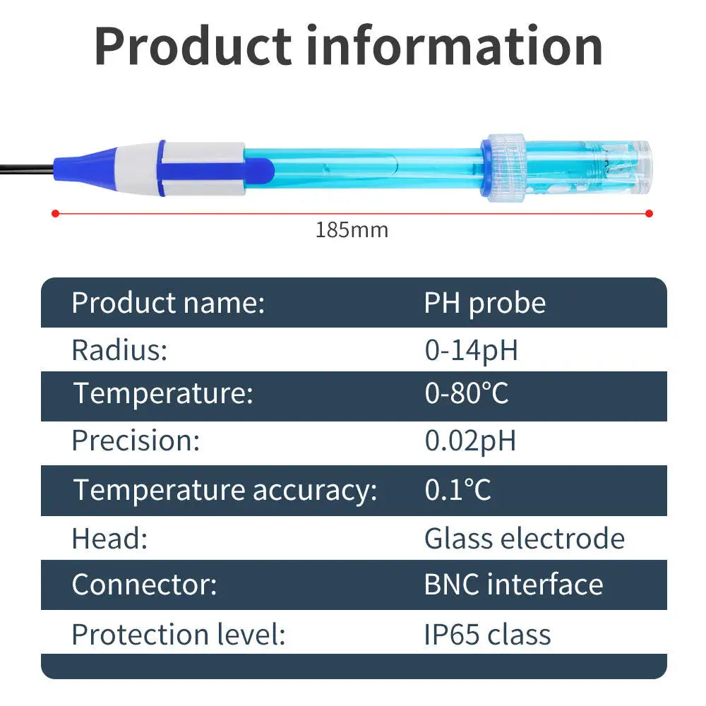 PH Electrode Probe BNC Connector ORP Replacement Sensor IP65 Glass Composite for Lab Aquarium