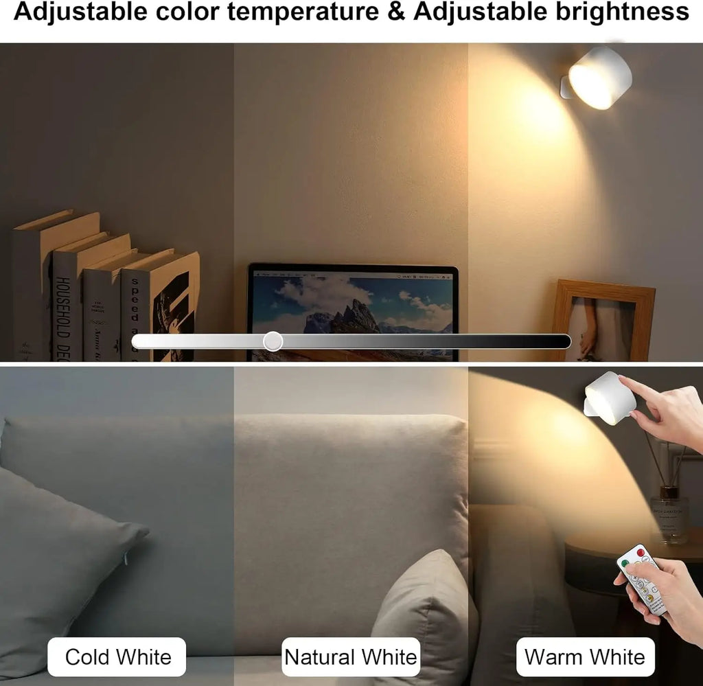 RGB Wall Lights with Remote, 19 Colors, 360° Rotation, 2000mAh Battery, Dimmable Touch Control for Bedroom