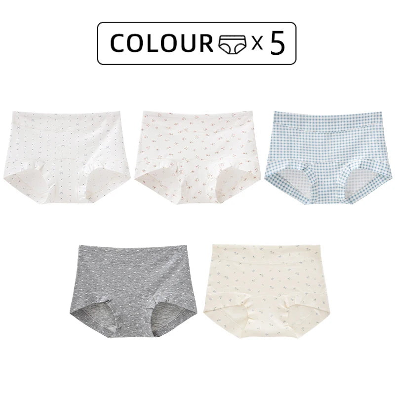 CowLost | product_id-fallsweet-5pcs-plus-size-womens-cotton-seamless-plaid-briefs-high-elastic-underwear |14
