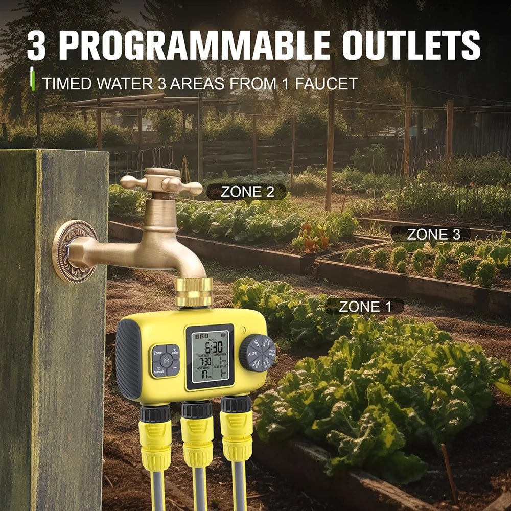 Intelligent 1-3 Zone Automatic Solar Water Timer Irrigation Controller for Garden Lawn