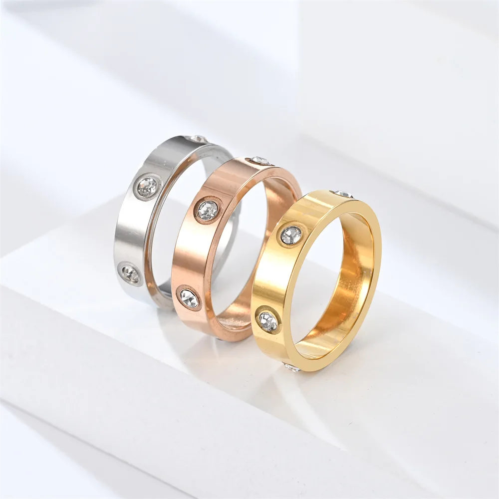 Classic Polished Stainless Steel Diamond Ring Unisex Sizes 5-11 Wholesale