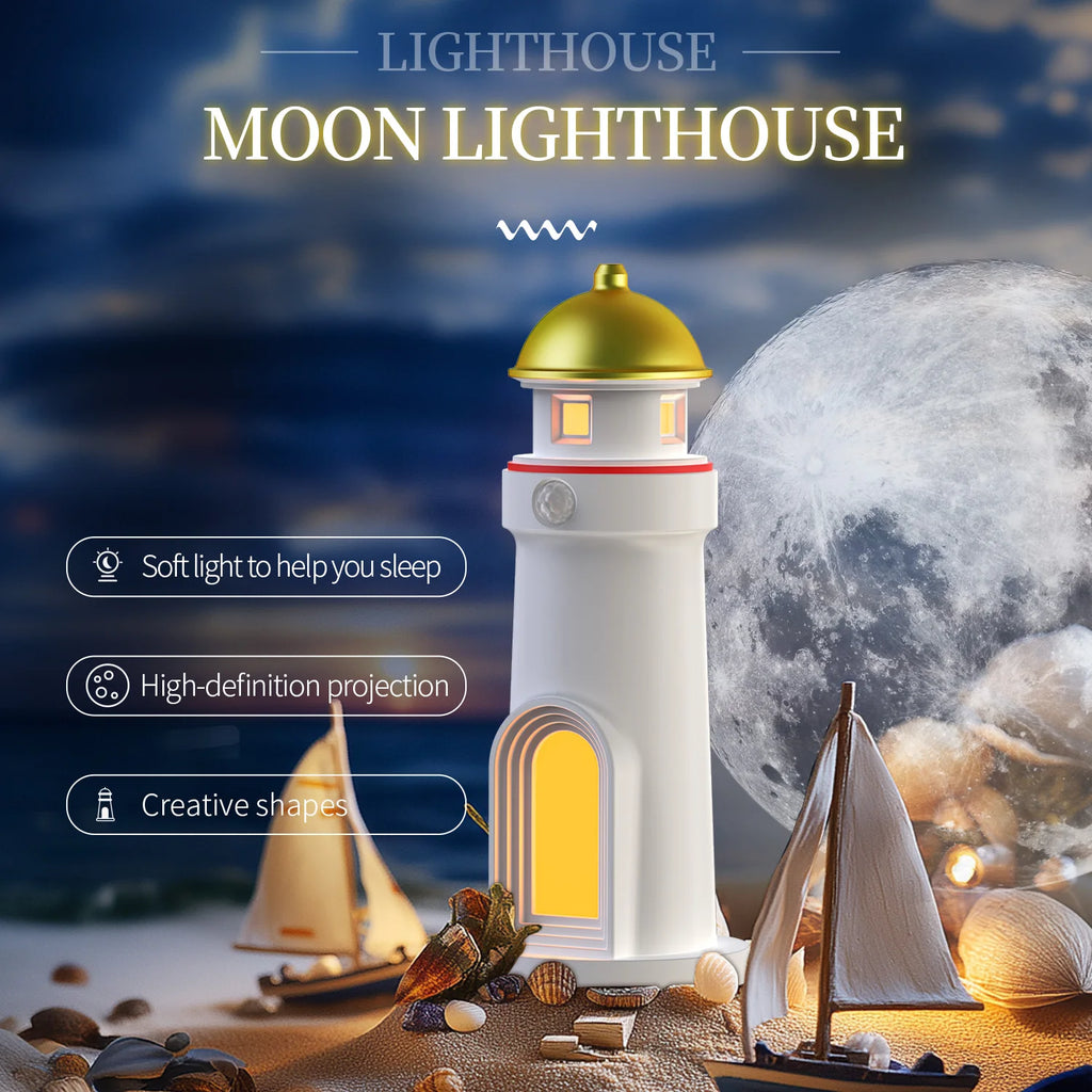 Wireless Rechargeable Motion Sensor Lighthouse Moon LED Night Light for Bedroom Decor