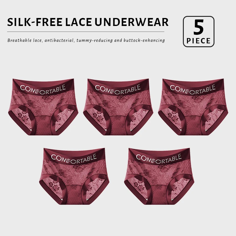 CowLost | product_id-fallsweet-5-pack-plus-size-women-s-floral-lace-seamless-briefs-with-letter-embroidery |7