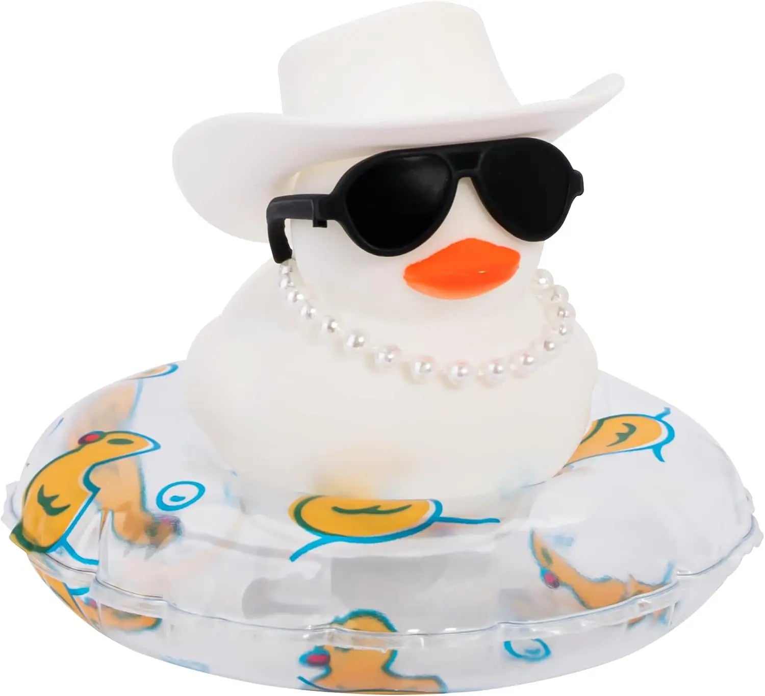 CowLost | product_id-white-rubber-duck-car-dashboard-ornament-with-cowboy-hat-and-swim-ring-necklace |17