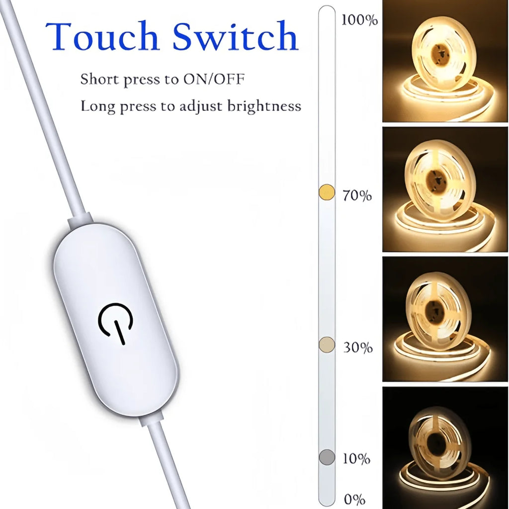 CowLost | light-ropes-strings-product_id-touch-dimmable-5v-usb-cob-led-strip-light-320-leds-m-flexible-tape-for-room-backlight-and-wall-decor |2