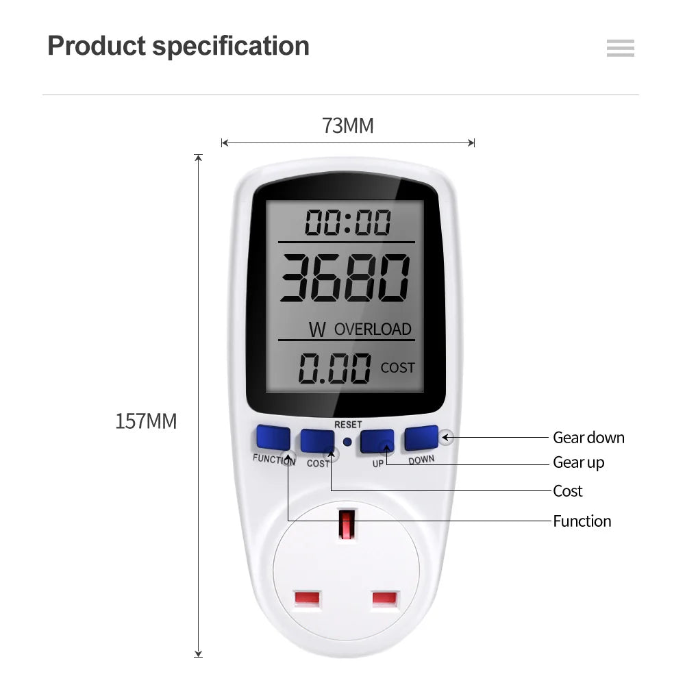 Digital LCD Wattmeter Power Meter Socket 110-240V EU UK US AU Plug Energy Monitor