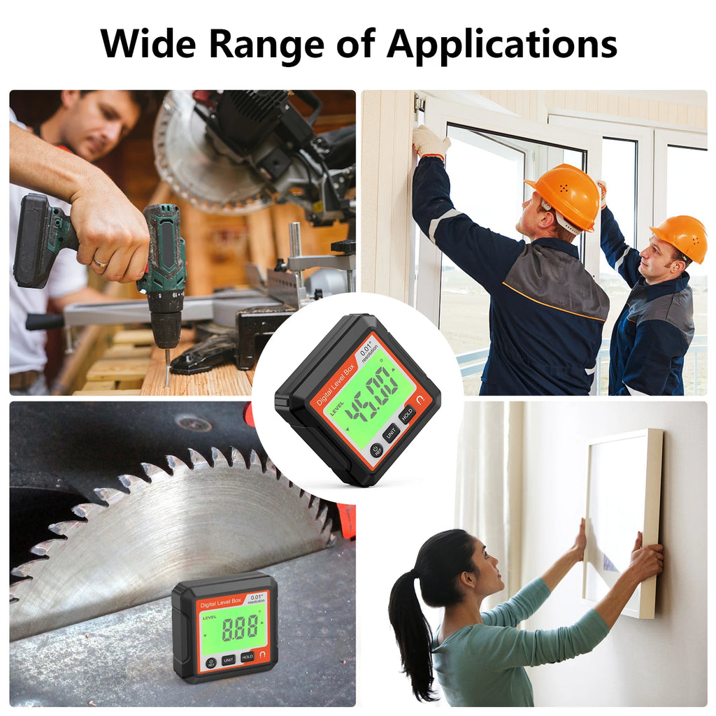 Digital Magnetic Inclinometer LCD Backlight Angle Finder 4x90° Protractor Level Box for Woodworking