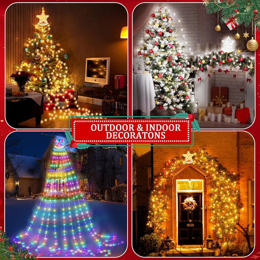 Smart Christmas Tree Lights with Star Topper, Music Sync, Remote & APP Control for Outdoor Yard Display