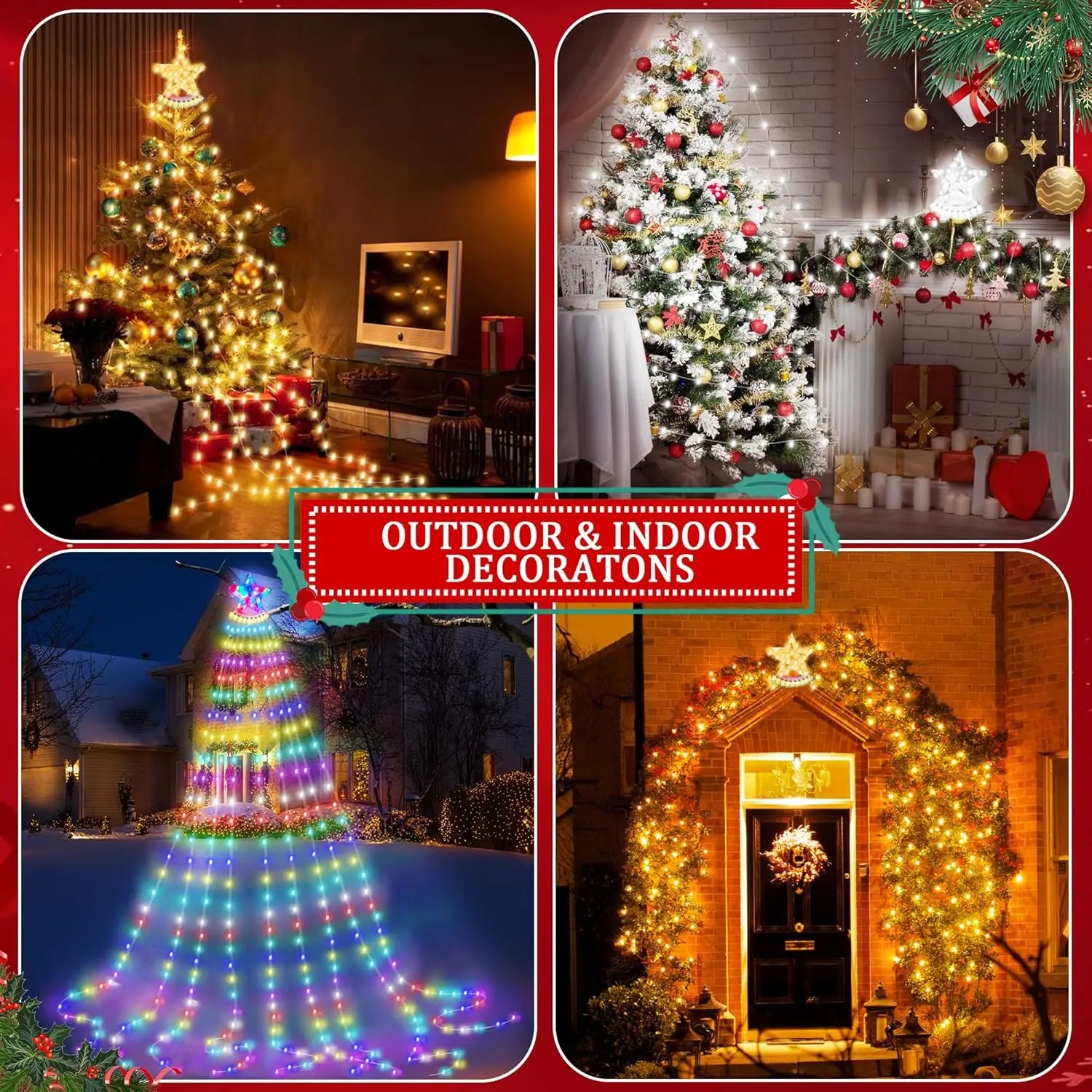 Smart Christmas Tree Lights with Star Topper, Music Sync, Remote & APP Control for Outdoor Yard Display