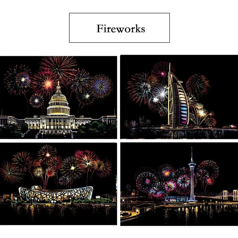 CowLost | product_id-4-pcs-a4-diy-scratch-painting-set-with-cartoon-animals-night-view-designs |31