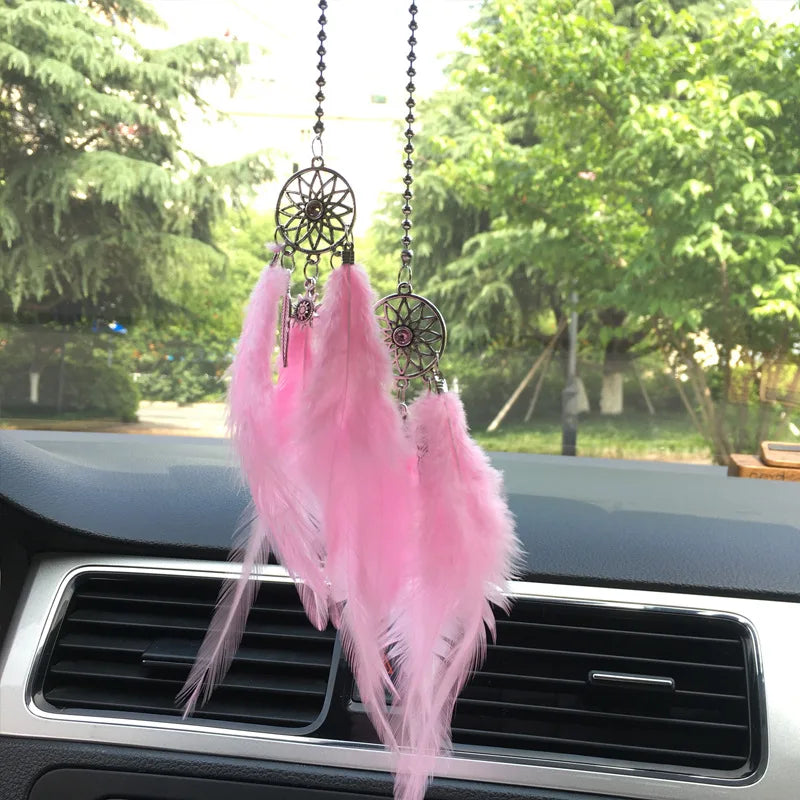 CowLost | product_id-mini-dream-catcher-car-pendant-wind-chime-feather-decoration-handmade-gift |5